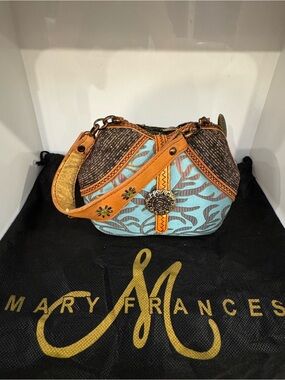 Mary Frances Turquoise, Brown and Tan Embellished bag